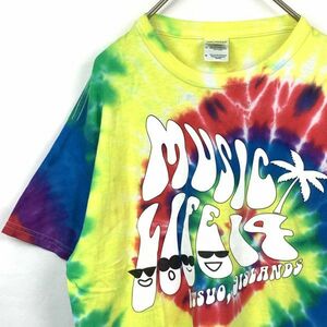 九州男 クスオ MUSIC LIFE 14 ミュージックライフ Island アイランド タイダイ染め 半袖Ｔシャツ Mサイズ