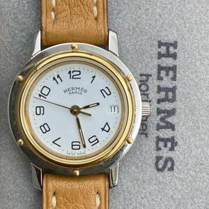 G0412S08 HERMES エルメス クリッパー QZ 腕時計 レディース B14128 ホワイト文字盤 ゴールド・シルバー 純正レザーベルト