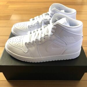 NIKE AIR JORDAN1 MID ナイキ エアジョーダン1 ミッド スニーカー トリプルホワイト オールホワイト 白 US8.5 26.5cm 国内正規 新品未使用