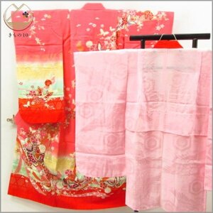 ★着物10★ 1円 絹 子供着物 ジュニア用 女の子用 襦袢セット 袷 身丈140cm 裄52.5cm [同梱可] ☆☆