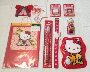 サンリオ HELLO KITTY キティ腕時計 カレンダー 30thミニチュア木製家具2個 ロールスタンプ はっぴ＆かき氷＆ビーチサンダル 全10点セット