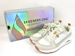 【訳あり未使用】SKECHERS UNO - LAYOVER クッション性◎ 厚底 エアソールカジュアルスニーカー 左23.5cm 右22cm オフホワイト【1216】