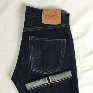 【美品・現】DENIME ドゥニーム 50-12-0145 日本製 デニム Sサイズ 紙パッチ セルビッチ 赤耳 濃紺 ベルトループずれ ボタンフライ