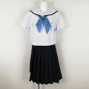 1円 セーラー服 スカート スカーフ 上下3点セット 大きいサイズ 夏物 黒1本線 女子 学生服 高知西部中学 白 制服 中古 ランクC NA2114