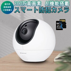 防犯カメラ 屋内用 ワイヤレス CS990 300万画素 SDカード32GB同梱モデル ONVIF AI機能搭載 人体追跡 動体検知 PSE 技適「CS990/SD32.A」