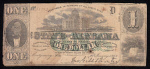 Pick#S213a/アメリカ南北戦争期紙幣 アラバマ州 1ドル（1863）[104]