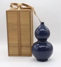 中国　清時代　祭藍釉瓢箪型瓶　木箱入　送料込み0215