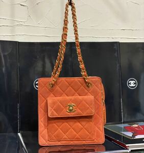 激レア 希少カラー VINTAGE CHANEL スエードレザーショルダーチェーンバッグ ターンロック金具 ハンドバッグ ミニマトラッセ オレンジ