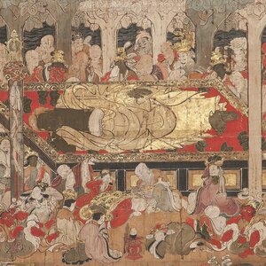 【五】大幅 古仏画 『涅槃図』 紙本 彩色 肉筆 掛軸