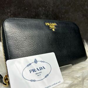 ●美品 ギャラ付き ●PRADA プラダ メンズ ●ラウンドファスナー 長財布 ジッピーウォレット ●ブラック シボ革 レザー レディース S28