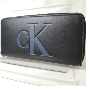 BΦ【商品ランクB】 良品 カルバンクライン Calvin Klein Jeane ck ロゴデザイン レザー ラウンドファスナー 長財布 ウォレット 小銭入れ有