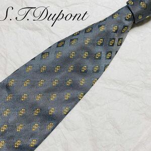 S.T.Dupont エステーデュポン　ネクタイ　スクエア　総柄　シルク100% イタリア製　グレー　ビジネス