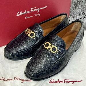 美品☆入手困難☆190万↑ Salvatore Ferragamo サルヴァトーレフェラガモ 総クロコダイル ガンチーニ ローファー 黒 ブラック 鰐 ワニ 靴