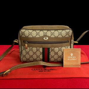 極 美品 GUCCI グッチ オールドグッチ シェリーライン GG ロゴ 柄 金具 レザー 本革 ショルダーバッグ ポシェット ブラウン 25451