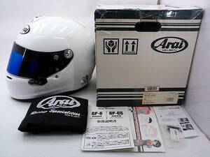 【送料無料】美品 Arai アライ GP-6S 8859 ホワイト Mサイズ スモークミラーシールド＆HANSアンカー＆元箱付き 4輪用 カート ヘルメット