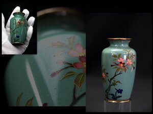 唐物　七宝焼　時代物　花鳥紋様　花瓶　高さ：10ｃｍ　