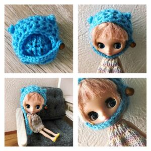 プチブライス OF くまの帽子 sky blue ハンドメイド アウトフィット