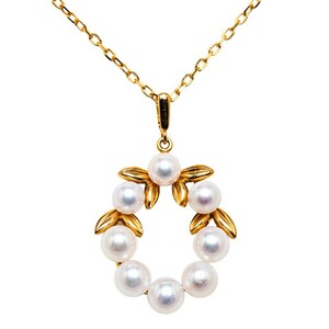 ミキモト リーフモチーフ チェーン ネックレス K18YG イエローゴールド パール レディース MIKIMOTO 【中古】