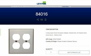 NEW　レビトン　LEVITON　2 GANG　 ステンレスプレート