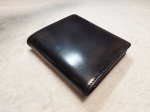 展示品 シェルコードバン 二つ折り財布 馬革 1円～ ホーウィン ブラック 黒色 グレンフィールド HORWEEN SHELL CORDOVAN 無料匿名配送♪