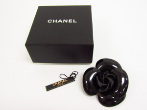 CHANEL シャネル エナメル コサージュ バラ 花 ブローチ ブラック 黒♪SB3833