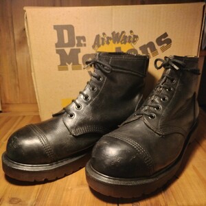 貴重 入手困難 英国製 箱付 ドクターマーチン Dr.Martens 6ホールブーツ UK8 鉄入 クレイジーボム oi PUNK SKINS ハードコア パンク CRUST