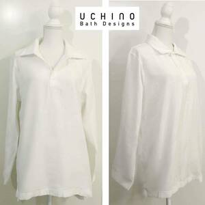 【新品】UCHINO★軽くてソフトな長袖ポロシャツ 綿100% 白 XL 男女兼用 タグ付き|ウチノ コットン パイル地 ルームウェア部屋着パジャマ