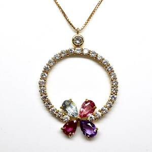 豪華!!◆K18 天然ダイヤモンド/天然マルチストーンネックレス◆M 約5.4g 約44.5cm diamond necklace jewelry ジュエリー EF7/EF7
