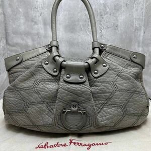 Salvatore Ferragamo フェラガモ トートバッグ ハンドバッグ レザー 肩掛け レザー A4収納 ステッチ グレー ガンチーニ メンズ ビジネス