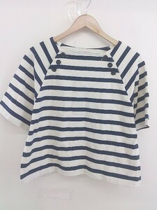 ◇ CHILD WOMAN チャイルドウーマン ボーダー 五分袖 Tシャツ カットソー サイズF アイボリー ネイビー レディース