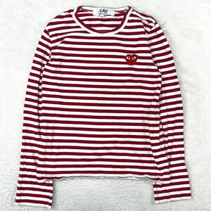 PLAY COMME des GARCONS プレイコムデギャルソン 長袖Tシャツ ボーダー ロンT カットソー コットン100% 胸ロゴ レディースS 日本製 