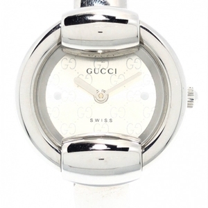 GUCCI(グッチ) 腕時計 - 1400L レディース GG柄文字盤/ バングルウォッチ シルバー