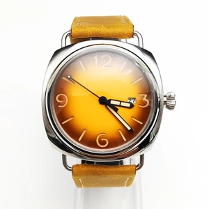 45mm　カルフォルニア オレンジダイヤル　発光　防水　ブラウンレザー　自動機械式腕時計　メンズ　nh35