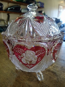 HOFBAUER ホフバウアー キャンディポット ドイツ製 クリスタルガラス カット 薔薇 ハート 置物 小物入れ
