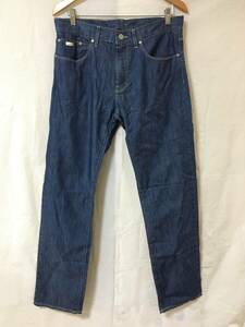 ○S533○USED クリーニング済 BOSS HUGO BOSS ヒューゴ・ボス メンズ ジーンズ デニム パンツ ブルー レザーパッチ Silk Denim 33/34サイズ