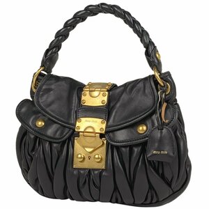 ミュウ ミュウ Miu Miu マテラッセ ハンドバッグ ロゴ 2WAY ショルダーバッグ ハンドバッグ レザー ブラック RR1300 レディース 【中古】