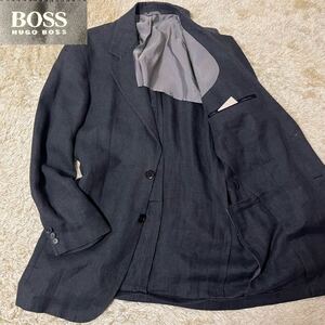 リネン M〜L相当　テーラードジャケット ブレザー デニム風 HUGO BOSS ヒューゴボス　サマージャケット　春　夏 上質 アンコン 麻 高級