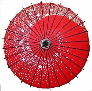 踊り傘 和傘 桜吹雪 直径84cm（赤・紅色）日本式 伝統 かさ コスプレ 装飾