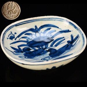 【治】京焼名工『清風与平』造　染付花鳥紋皿☆幅13.8ｃｍ　鉢　小鉢　向付　青華　染付　銘々皿　手塩皿　茶懐石　煎茶道具　BBC01