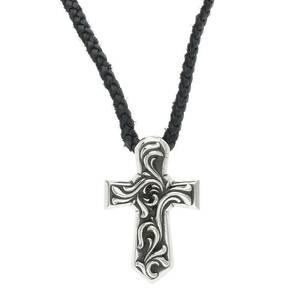 クロムハーツ Chrome Hearts VULCAN CROSS LG LB/ラージバルカンクロス Wレザーブレイド/シルバーネックレス 中古 SS07