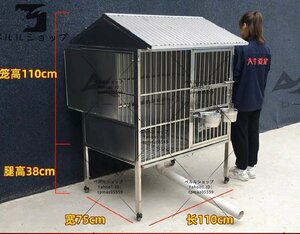 ステンレススチール製 犬用 ケージ 屋外防雨 断熱 トイレ トレイ ユニバーサルホイール 中型犬用 耐荷重500kg 110*75*158cm