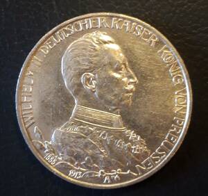 ドイツ prussia 1913年 3マルク 銀貨 1
