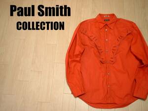 高級Paul SmithコットンドレスシャツL差し色レッド朱色オレンジ正規ポールスミスCOLLECTIONウエスタンWESTERN定価2万円