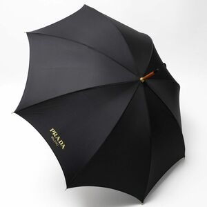 MG2767◎PRADA プラダ ロゴプリント 手開き式 雨傘 長傘 紳士傘 はっ水確認済み 全長:約88.7cm 親骨:約61cm 雨具 ブラック系