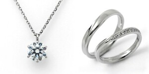 ダイヤモンド ネックレス 婚約 結婚指輪 3セット 安い プラチナ 0.3カラット 鑑定書付 0.303ct Eカラー VS1クラス 3EXカット H&C CGL