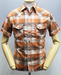 THE FLATHEAD (フラットヘッド) 半袖チェック ウエスタンシャツ オレンジ size 36(S)
