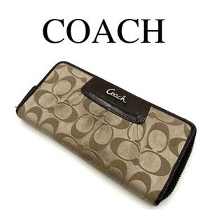 COACH コーチ 長財布 シグネチャー ギャザー ワンポイントロゴ ラウンド