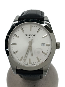 TISSOT◆クォーツ腕時計/アナログ/レザー/SLV/BLK/T127410/ジェントルマン デイト