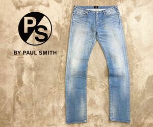 大人気！新品同様【PS PAUL SMITH】ポールスミス PS STRETCH 5POCKET PANTS ヴィンテージ加工 テーパードジーンズ ライトブルー/XL(W34)