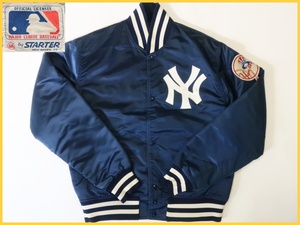 即決★STARTER USA製 80s 90s YANKEES スタジャン スターター ヴィンテージ ビンテージ ヤンキース ネイビー メンズ M ナイロン ジャケット